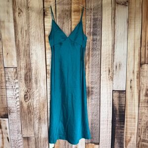 Abercrombie & Fitch Satin Slip Dress Teal Bias Cut Women Medium Petite NWT